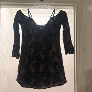 Mimi Chica Gray Blue Paisley Lace-Up Dress